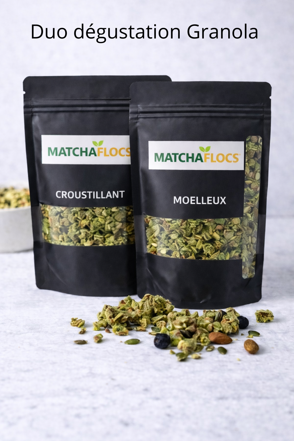 Duo dégustation Healthy Granola Matcha croquant et Moelleux